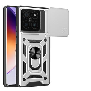 Xiaomi 14T Pro Hoesje - MobyDefend Pantsercase Met Draaibare Ring - Zilvergrijs