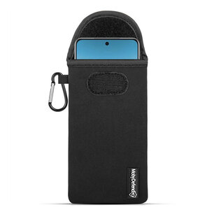 Hoesje voor Oppo Find X8 Pro - MobyDefend Neopreen Pouch Met Karabijnhaak - Insteekhoesje - Riemlus Hoesje - Zwart