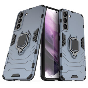 Samsung Galaxy S22 Hoesje - MobyDefend Dubbelgelaagde Pantsercase Met Standaard - Navy Blauw
