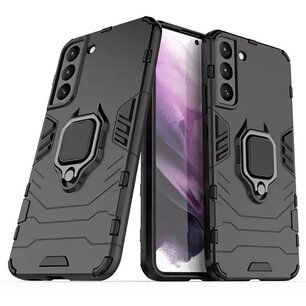 Samsung Galaxy S22 Hoesje - MobyDefend Dubbelgelaagde Pantsercase Met Standaard - Zwart