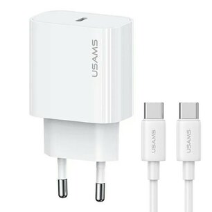 USAMS Wall charger mét USB-C Kabel - Oplader met 1 USB-C poort - 20W - PD2.0 - Wit