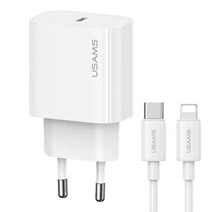 USAMS Wall charger mét Lightning Kabel - Oplader met 1 USB-C poort - 20W - PD2.0 - Wit