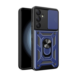 Samsung Galaxy A35 Hoesje - MobyDefend Pantsercase Met Draaibare Ring - Blauw