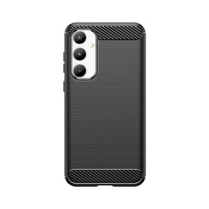 Samsung Galaxy A35 Hoesje - MobyDefend TPU Backcover - Geborstelde Metaal & Carbon-Look - Zwart