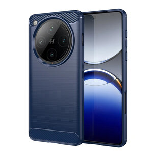 Oppo Find X8 Pro Hoesje - MobyDefend TPU Backcover - Geborstelde Metaal & Carbon-Look - Blauw