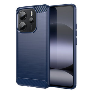 Xiaomi Redmi Note 14 4G Hoesje - MobyDefend TPU Backcover - Geborstelde Metaal & Carbon-Look - Blauw