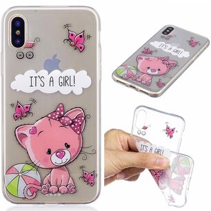 Apple iPhone X / iPhone XS hoesje, doorzichtige gel case met print, katje